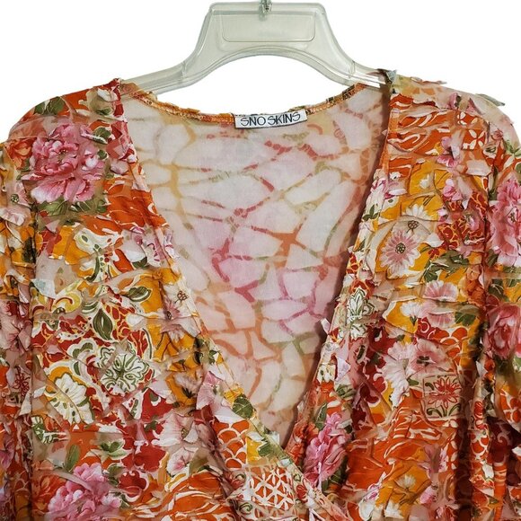 SNO SKINS  Floral V-neck Mock Wrap Exta Large Made in USA - Picture 4 of 16